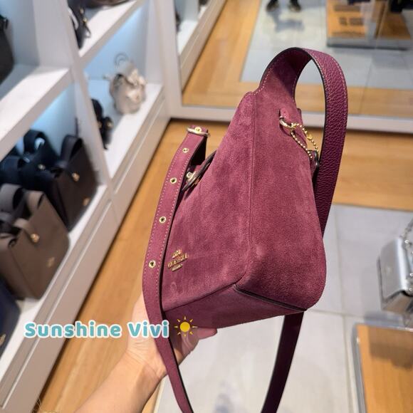 NWT Coach Hadley Mini Crossbody Bag In Suede/Gold/Maroon Purple CDB00 - Picture 3 of 8